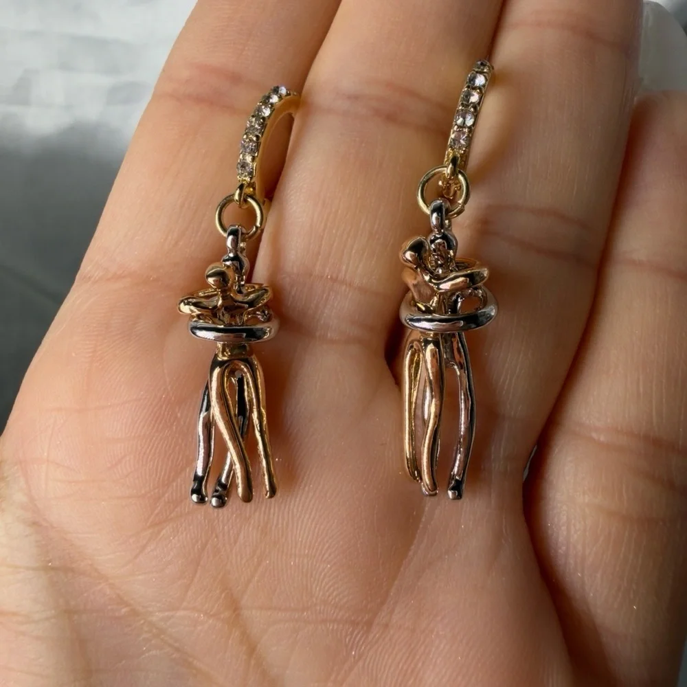 New! 3 Tone stainless steel Love Gold Silver  And Pink Gold Hoop Earrings